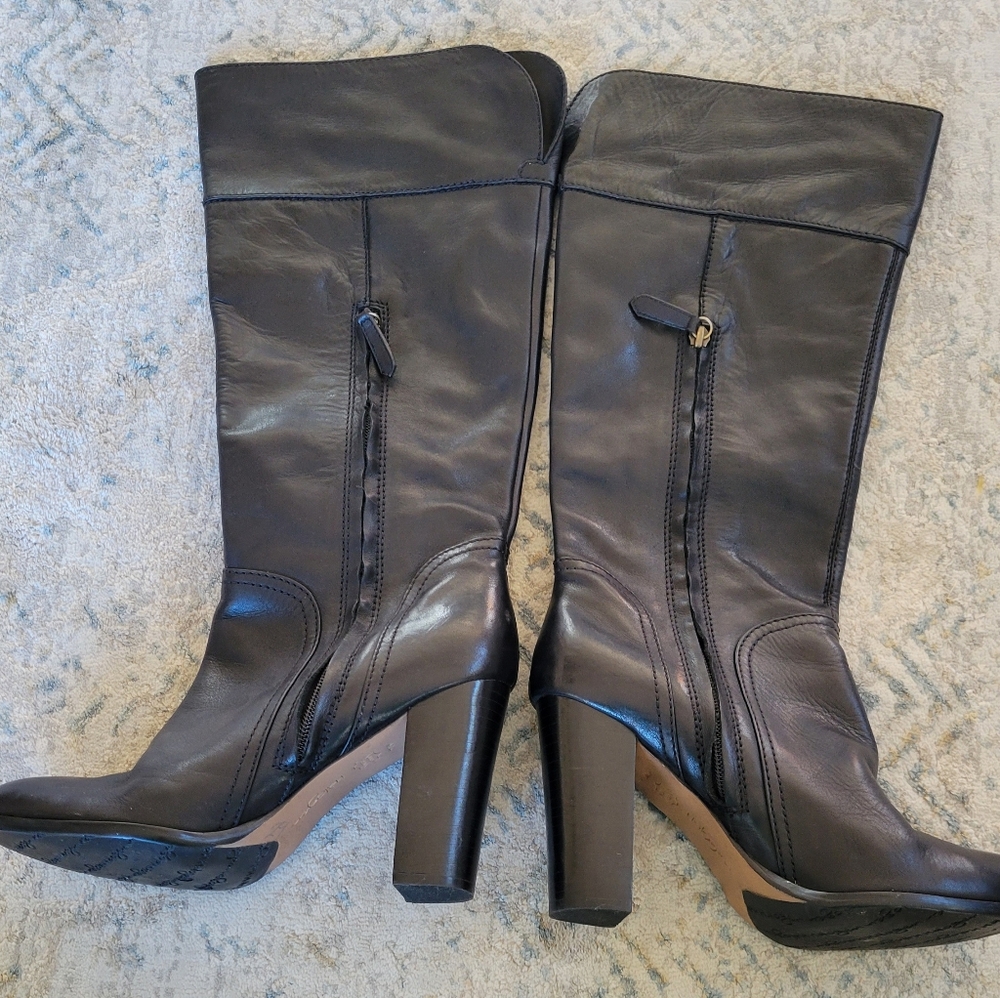 Halogen black leather heeled boots, sz 10, never worn